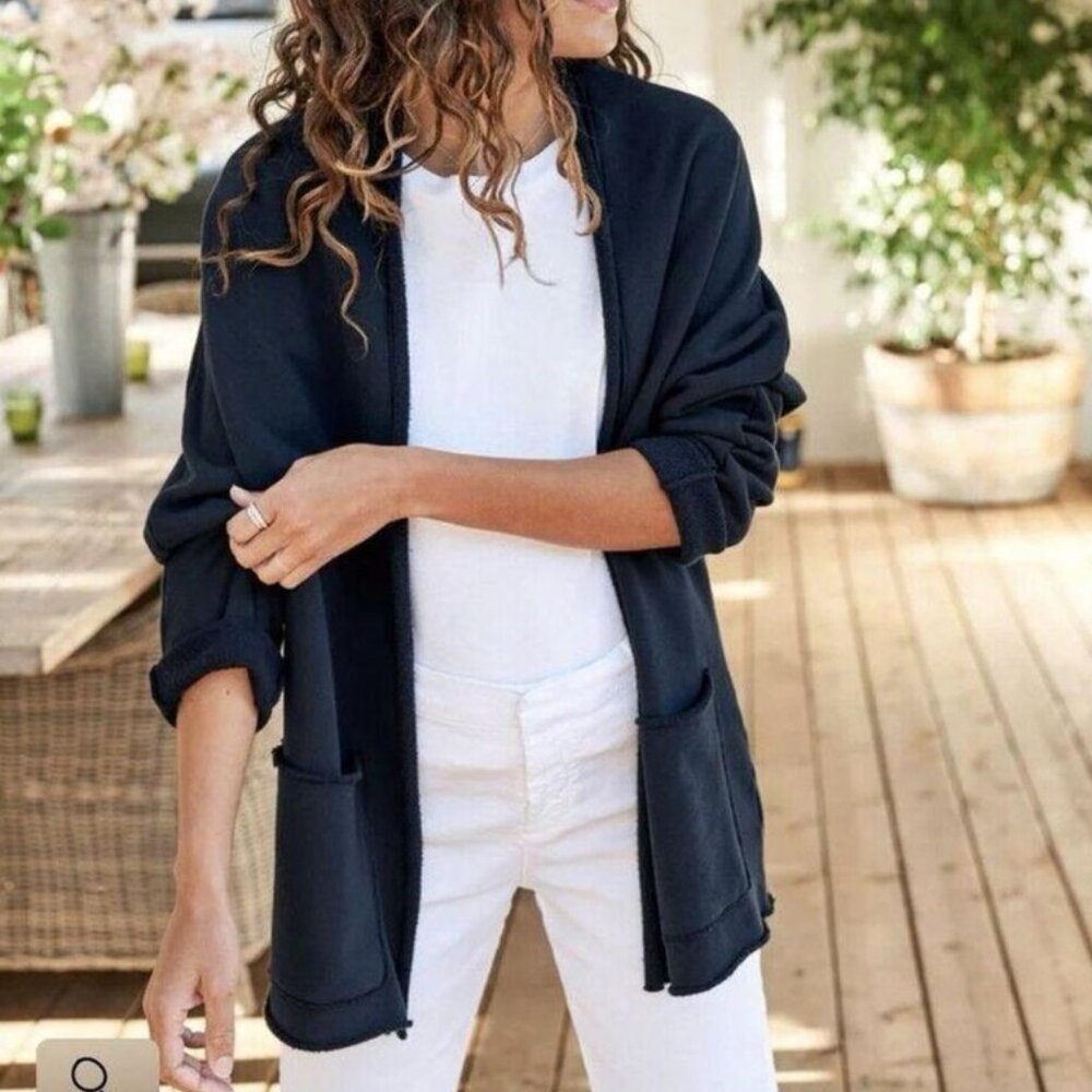 Frank & Eileen Barbara Beach Cardigan Open Front Triple Fleece Dark Gray S